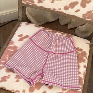 ALO Yoga Pink Gingham Bike Shorts